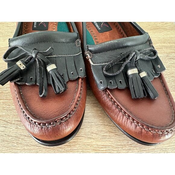 Vintage Greg Norman Men\'s Classic Brown Black Leather Tassel Loafers Shoes 8.5 main image 13